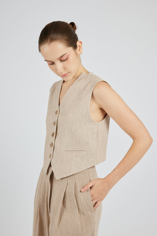 Linen Suit Waistcoat - Beige