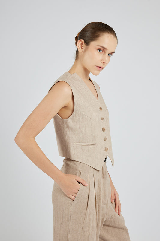 Linen Suit Waistcoat - Beige