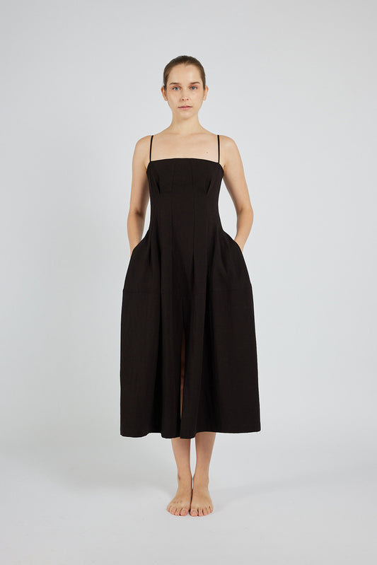 Ruched Detail Midi Dress - Black