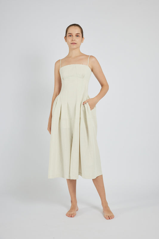Ruched Detail Midi Dress - Cream