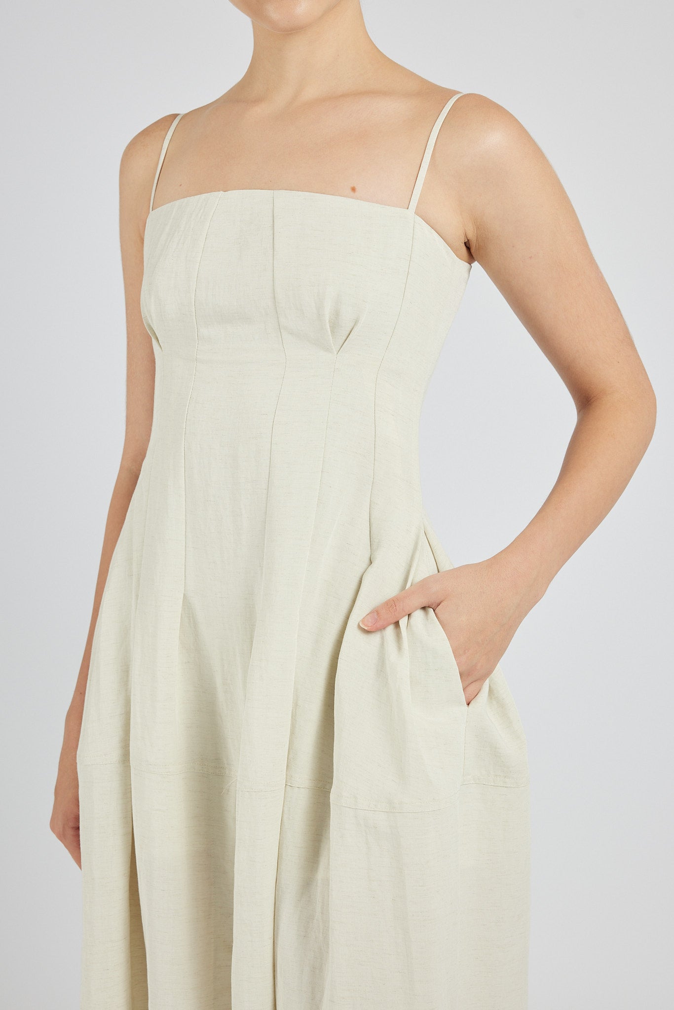 Ruched Detail Midi Dress - Cream