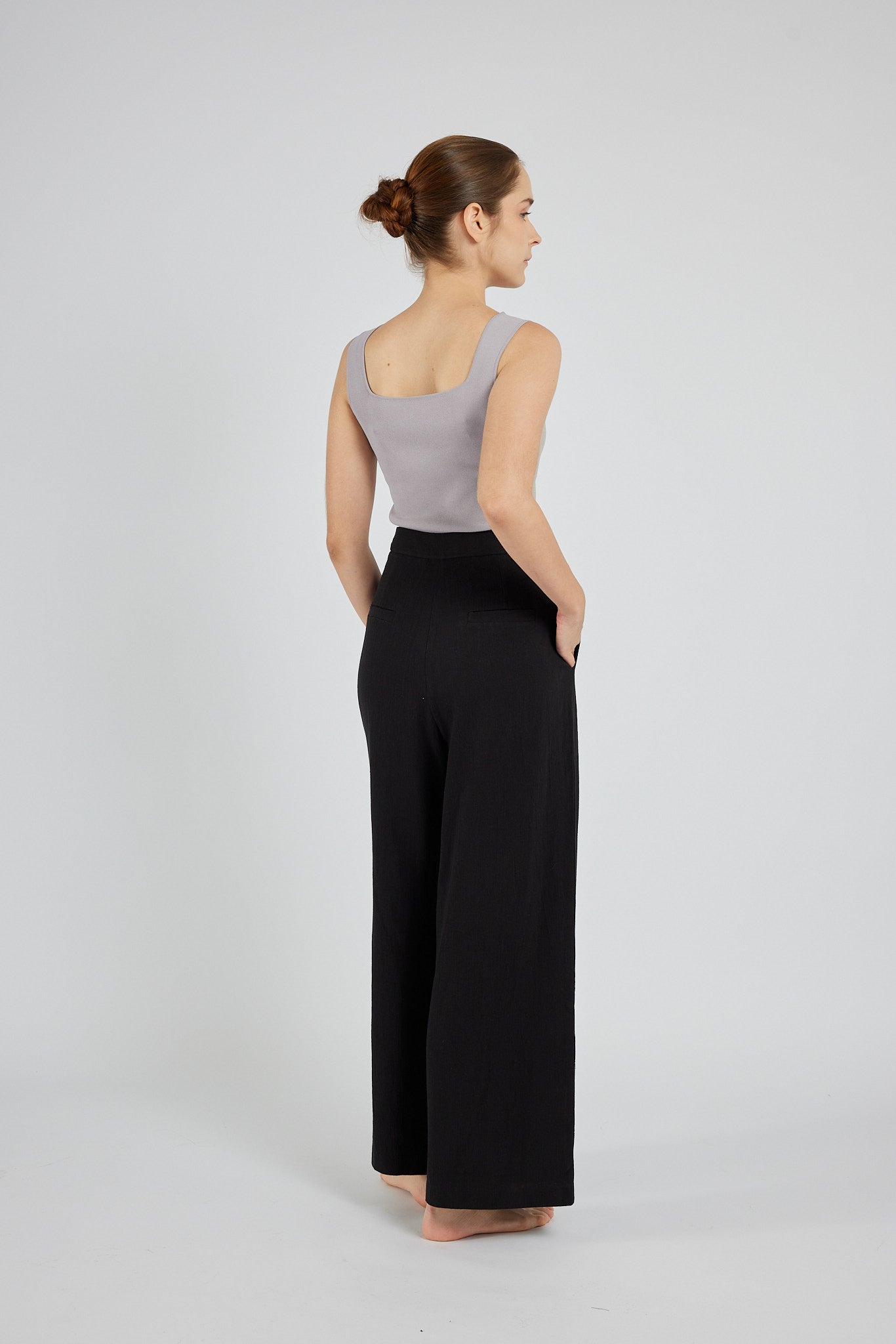 Linen Wide-Leg Trousers - Black