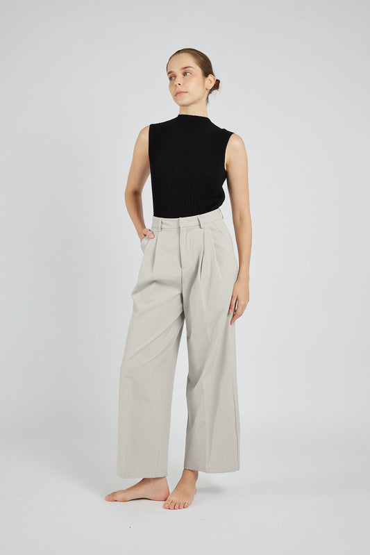 Pleated Wide-Leg Trousers - Stone