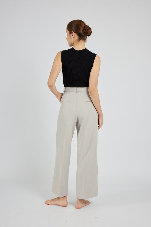 Pleated Wide-Leg Trousers - Stone