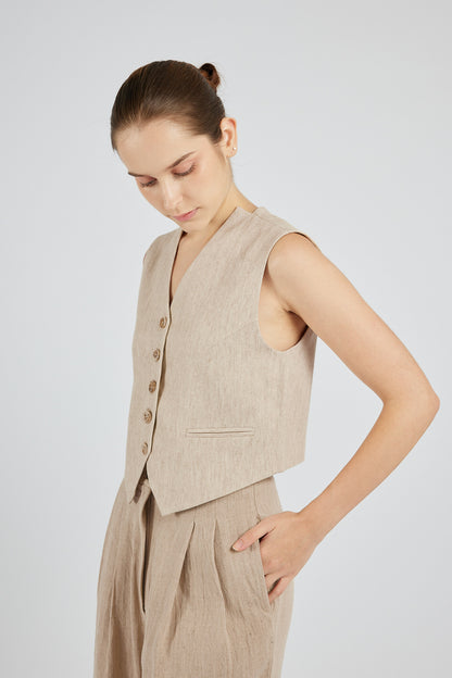 Linen Suit Waistcoat - Beige