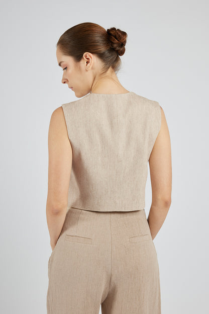 Linen Suit Waistcoat - Beige