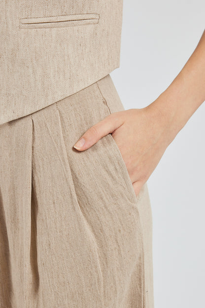 Linen Wide-Leg Trousers - Beige