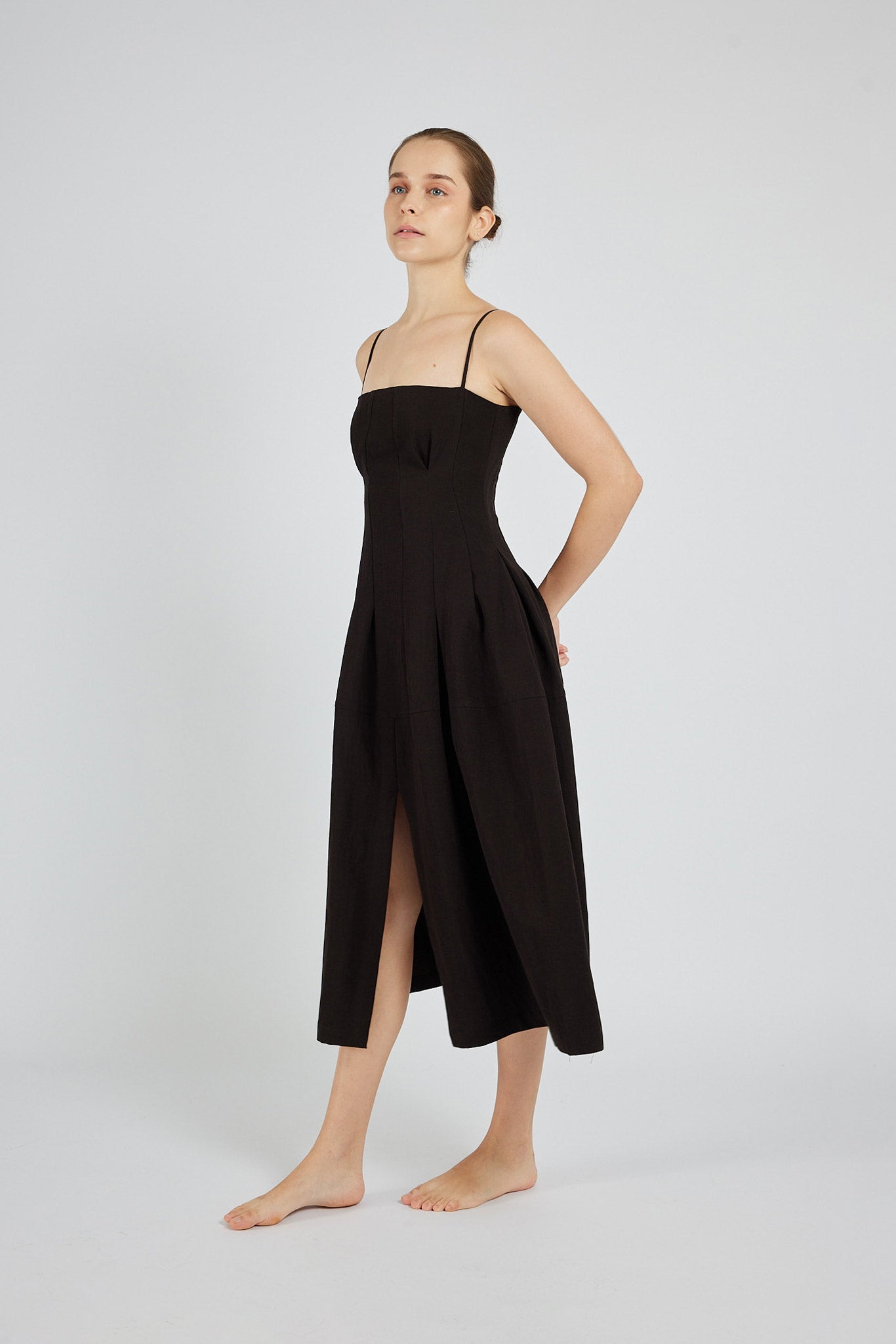 Ruched Detail Midi Dress - Black