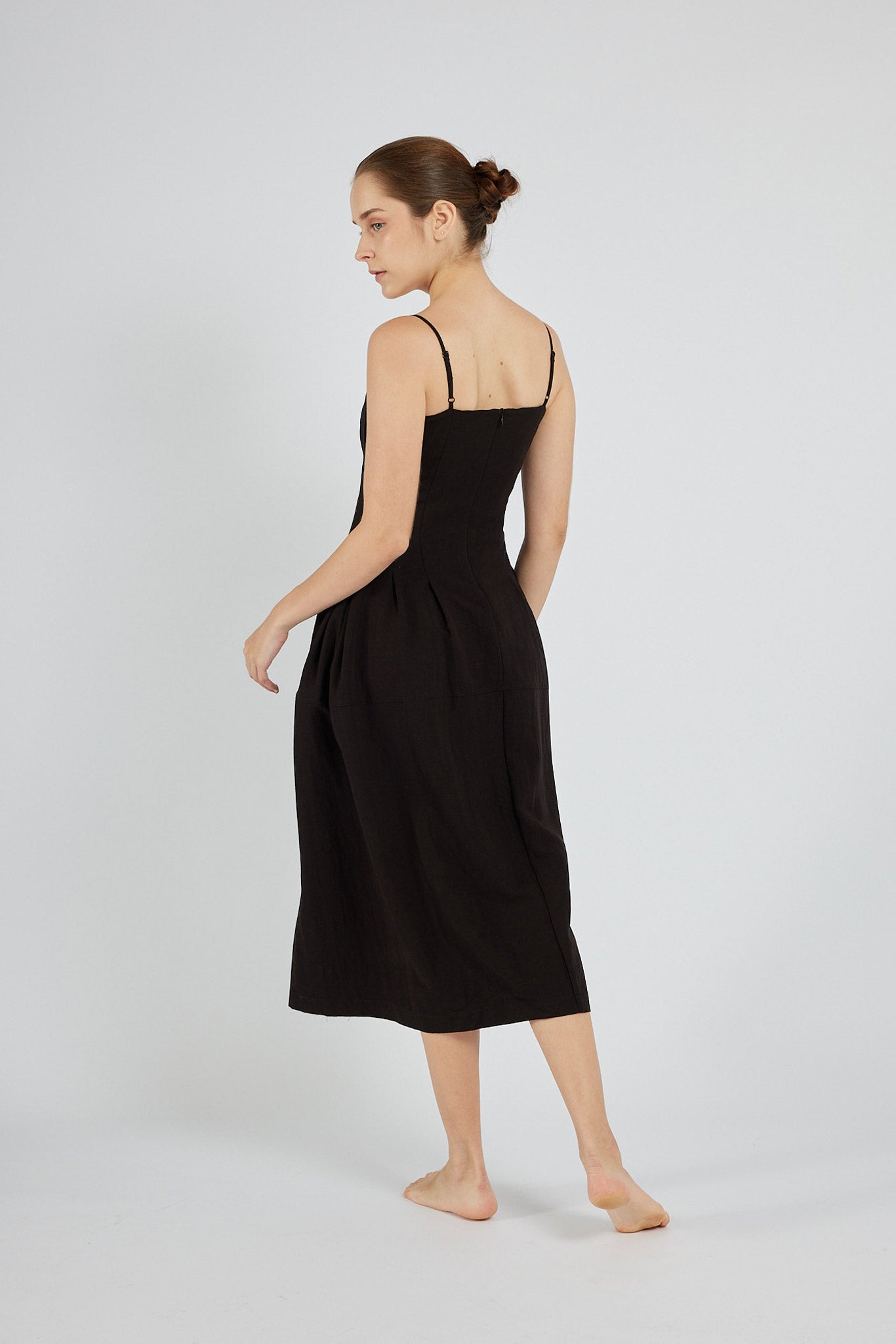 Ruched Detail Midi Dress - Black