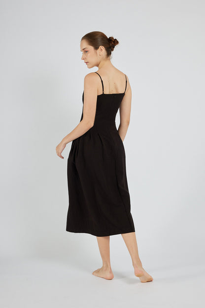 Ruched Detail Midi Dress - Black