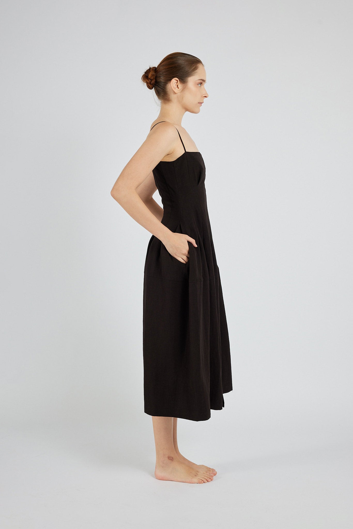Ruched Detail Midi Dress - Black