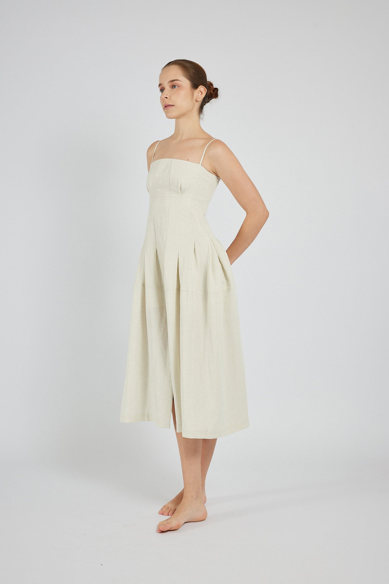 Ruched Detail Midi Dress - Cream
