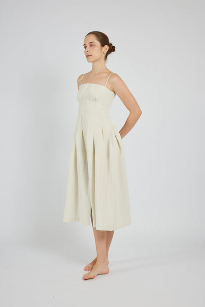 Ruched Detail Midi Dress - Cream
