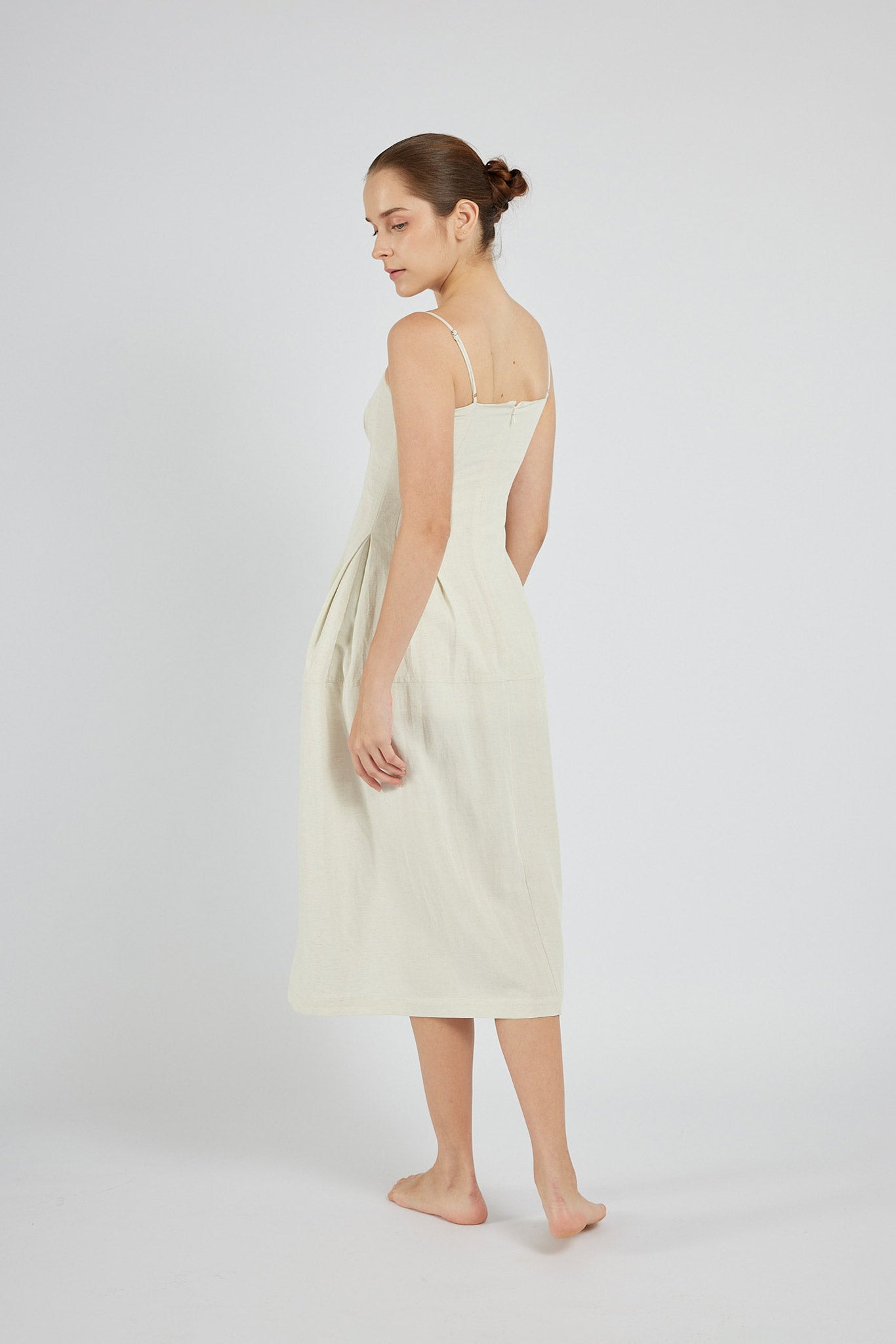 Ruched Detail Midi Dress - Cream