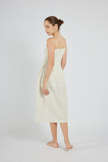Ruched Detail Midi Dress - Cream