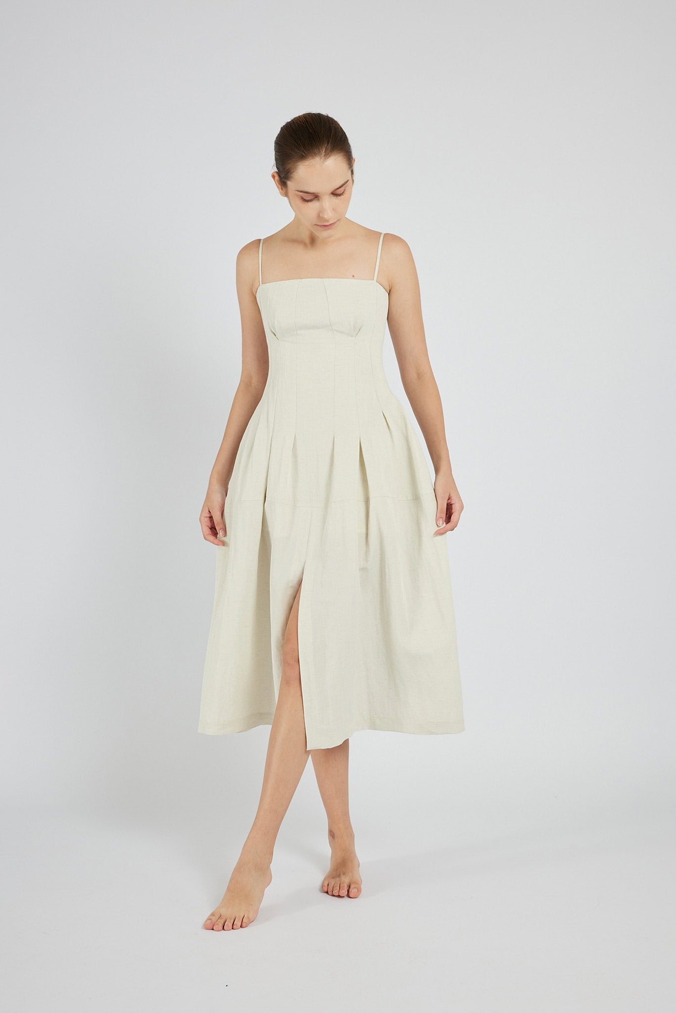 Ruched Detail Midi Dress - Cream