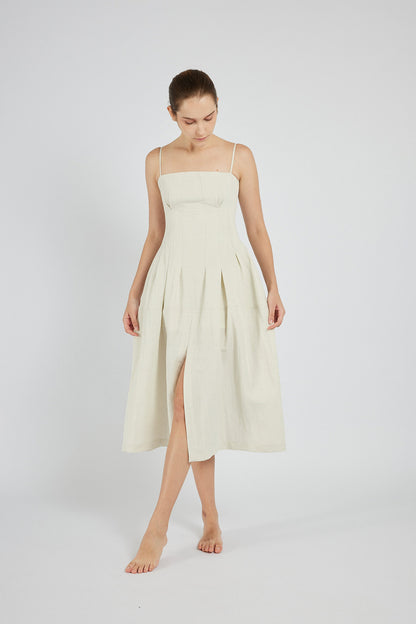 Ruched Detail Midi Dress - Cream