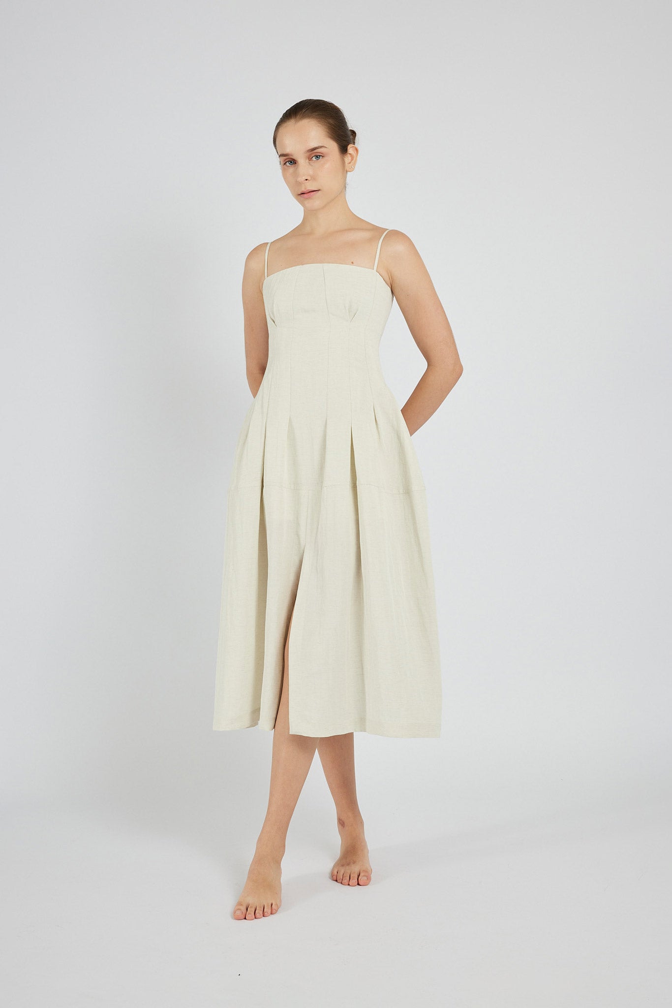 Ruched Detail Midi Dress - Cream