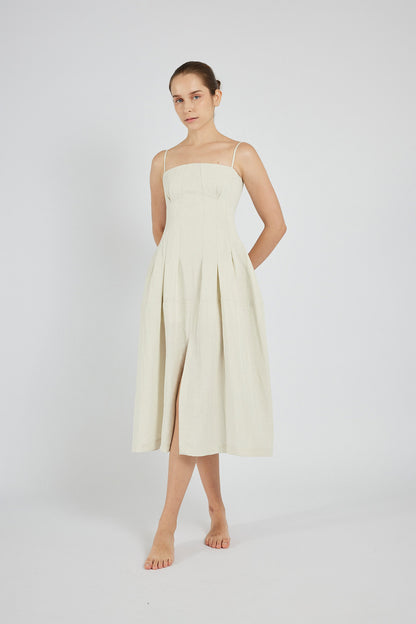 Ruched Detail Midi Dress - Cream