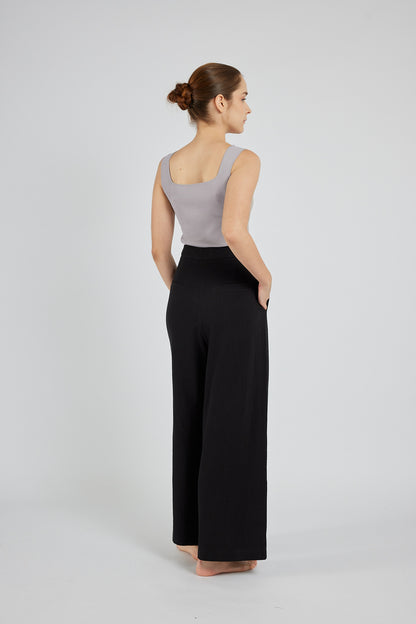 Linen Wide-Leg Trousers - Black