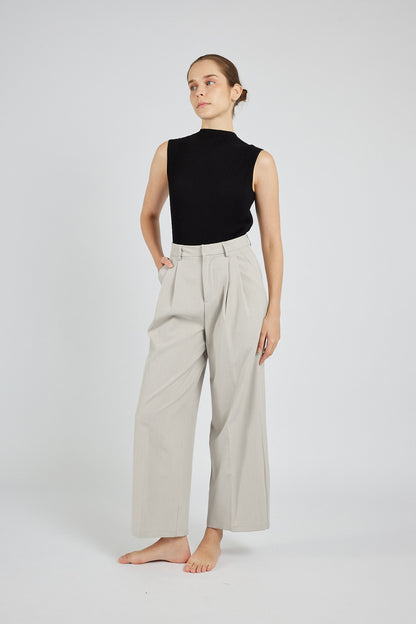 Pleated Wide-Leg Trousers - Stone